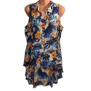 Valerie Stevens Women's Sleeveless Blouse/Top L Floral Blue/Orange/White